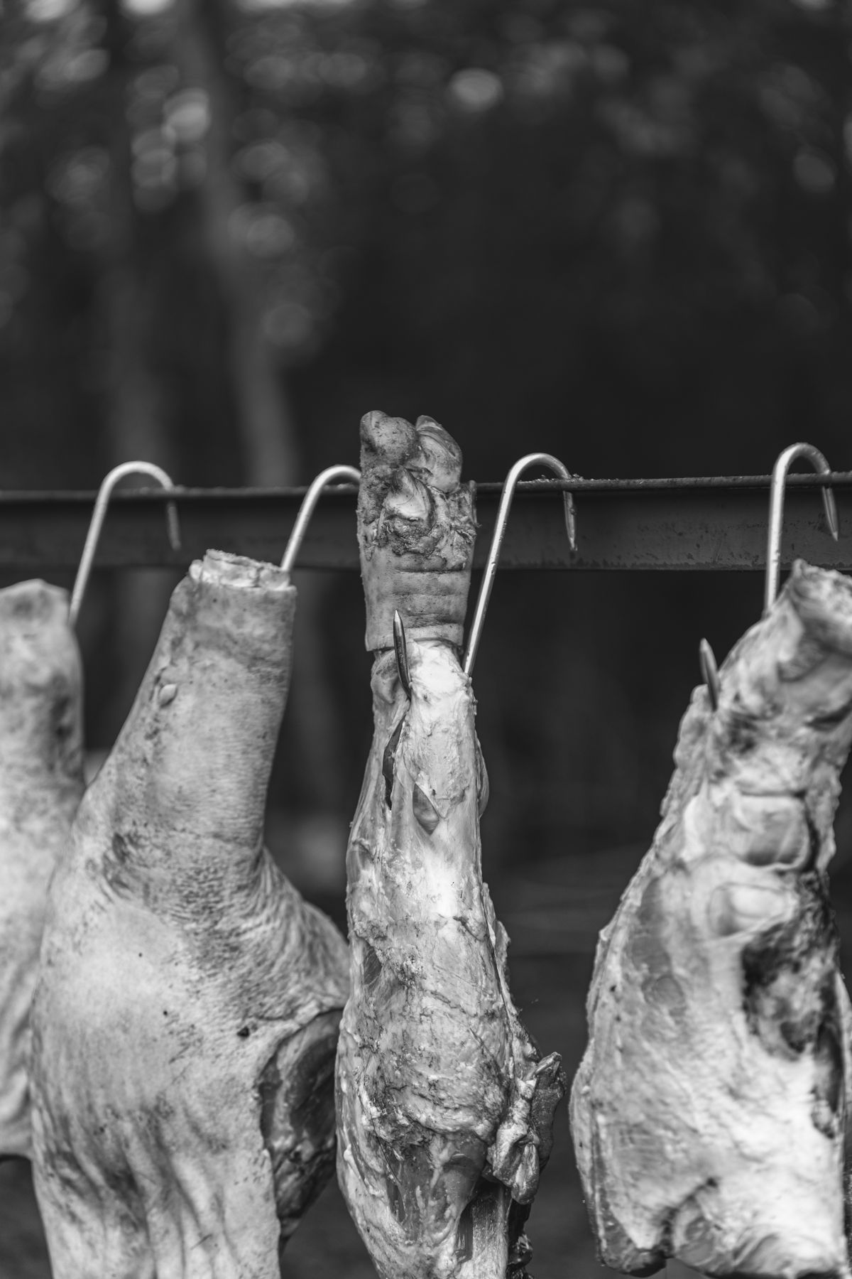 Meat on hooks