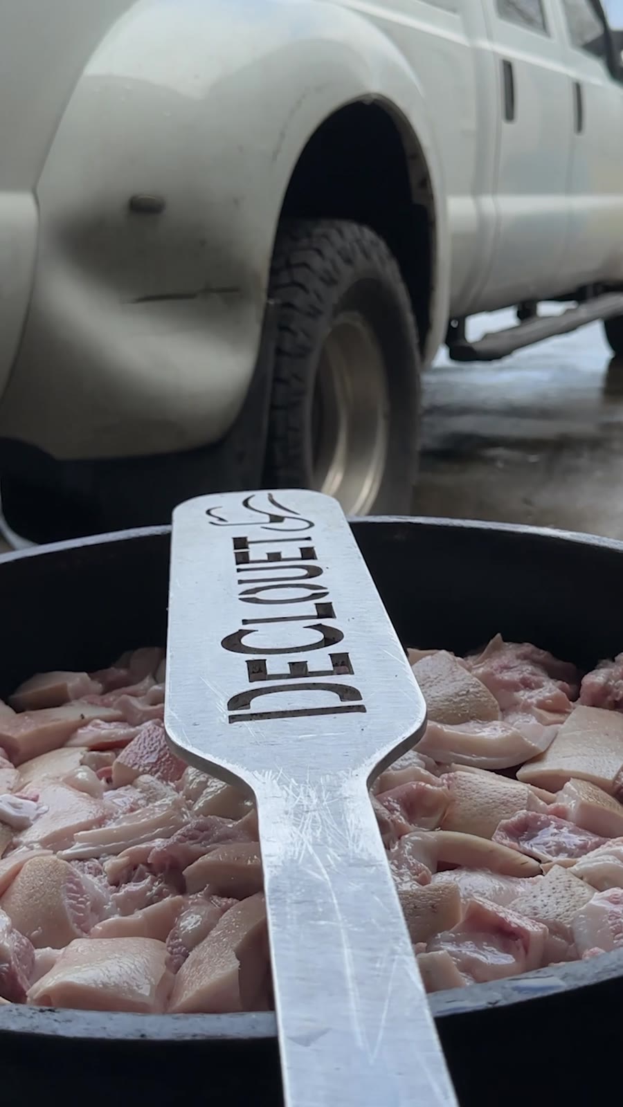 The DeClouet name on the cracklin paddle
